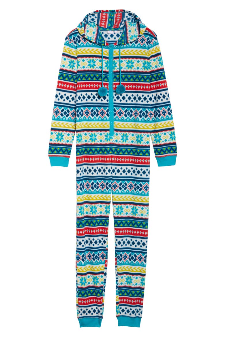 Hooded Pajama Jumpsuit, Alternate, color, IVORY EGRET FLIRTY FAIRISLE
