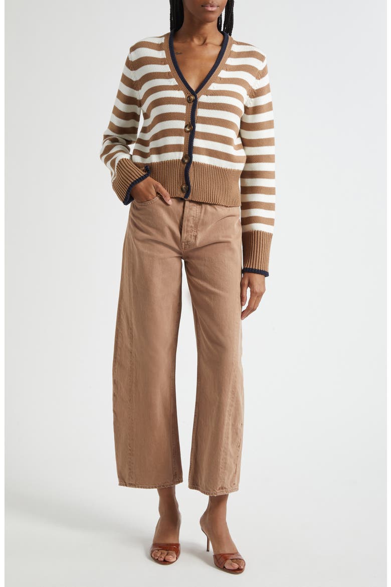 Monae Stripe Cotton Cardigan, Alternate, color, DARK ACORN DOVE