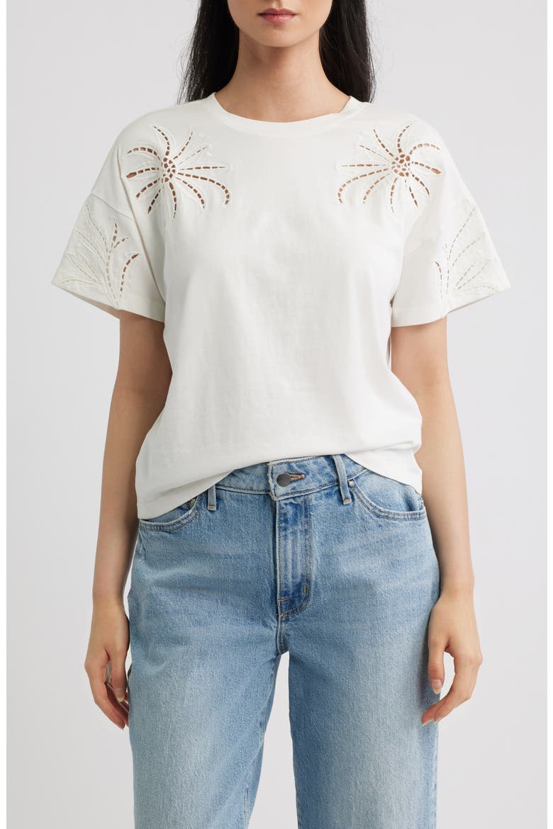Floral Cutout T-Shirt, Main, color, WHITE