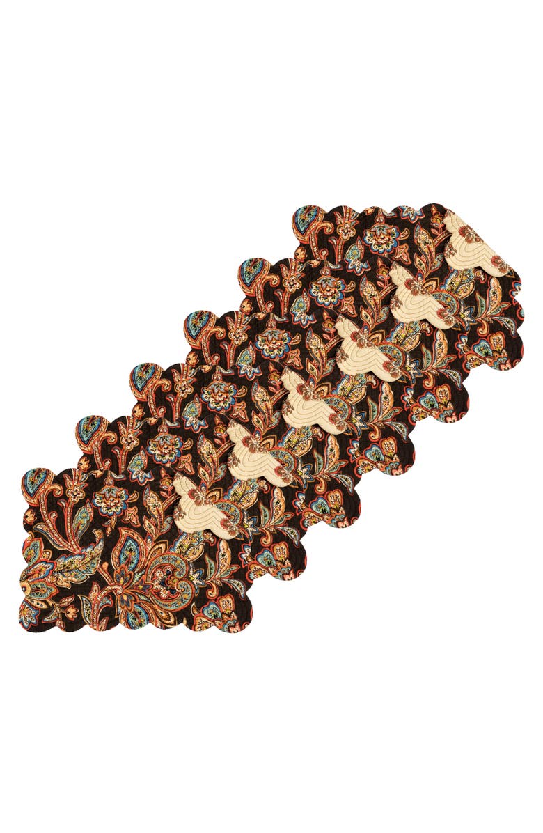 C&F Home Dorothy Autumnal Brown Quilted Scalloped Paisley Floral Placemats Set of 6, 13" x 19", Main, color, Black