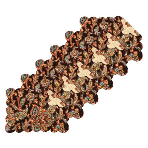 Dorothy Autumnal Brown Quilted Scalloped Paisley Floral Placemats Set of 6, 13" x 19"