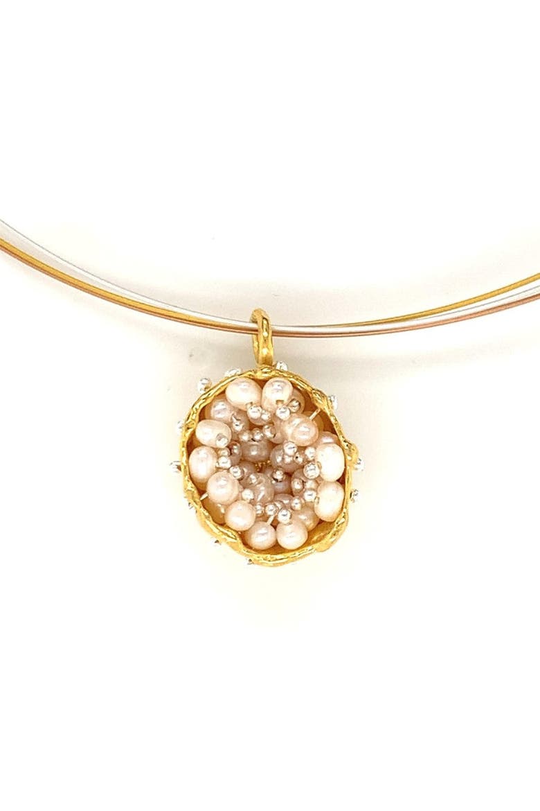 Dance of Stamens Necklace Midi, Gold plated Hollow Bezel with Fresh Water Pearls, Main, color, Gold-Plated