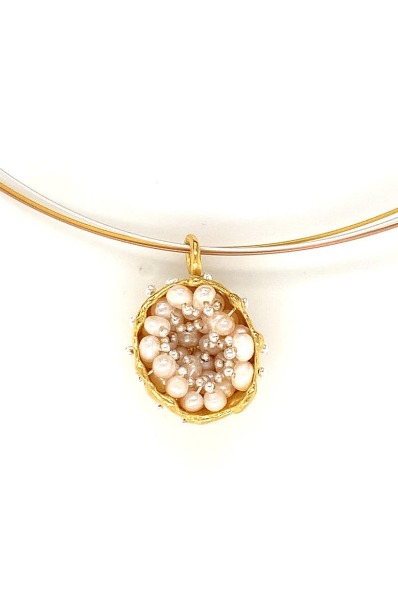 Esin Akan Dance of Stamens Necklace Midi, Gold plated Hollow Bezel with Fresh Water Pearls, Main, color, Gold-Plated