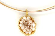 Esin Akan Dance of Stamens Necklace Midi, Gold plated Hollow Bezel with Fresh Water Pearls