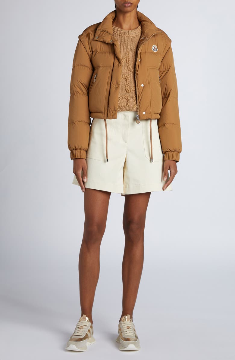 Moncler Selle Convertible Down Puffer Jacket, Alternate, color, Beige