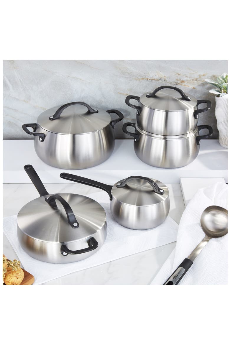 Belly Tri-Ply Stainless Steel 10-Piece Cookware Set, Alternate, color, SMOKEY BLACK
