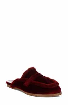 Rag & Co Malta Faux Fur Trim Velvet Mule