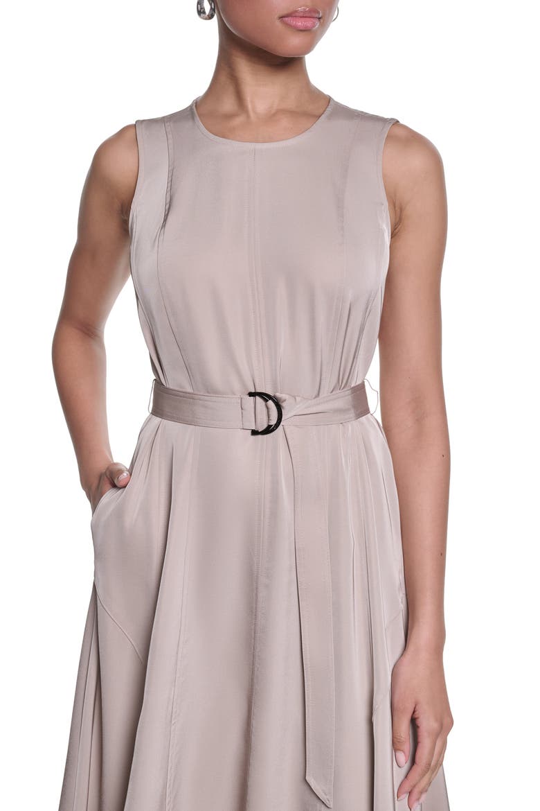 Belted Sleeveless Midi Dress, Alternate, color, SAND