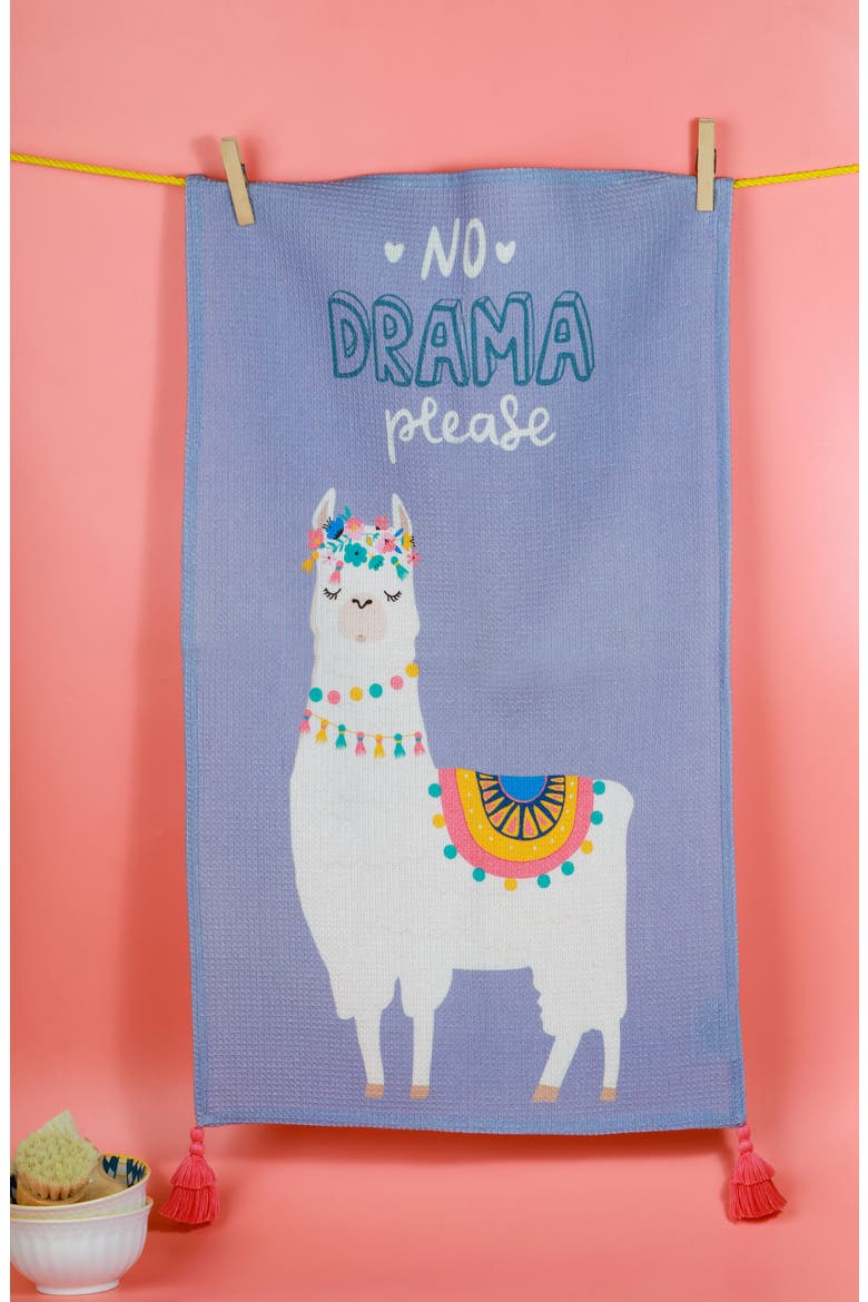 No Drama Llama Set of 3 Kitchen Towels, Alternate, color, PERIWINKLE BLUE