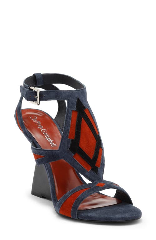 Jeffrey Campbell Tam-Tam Wedge Sandal in Navy Suede Orange at Nordstrom, Size 6