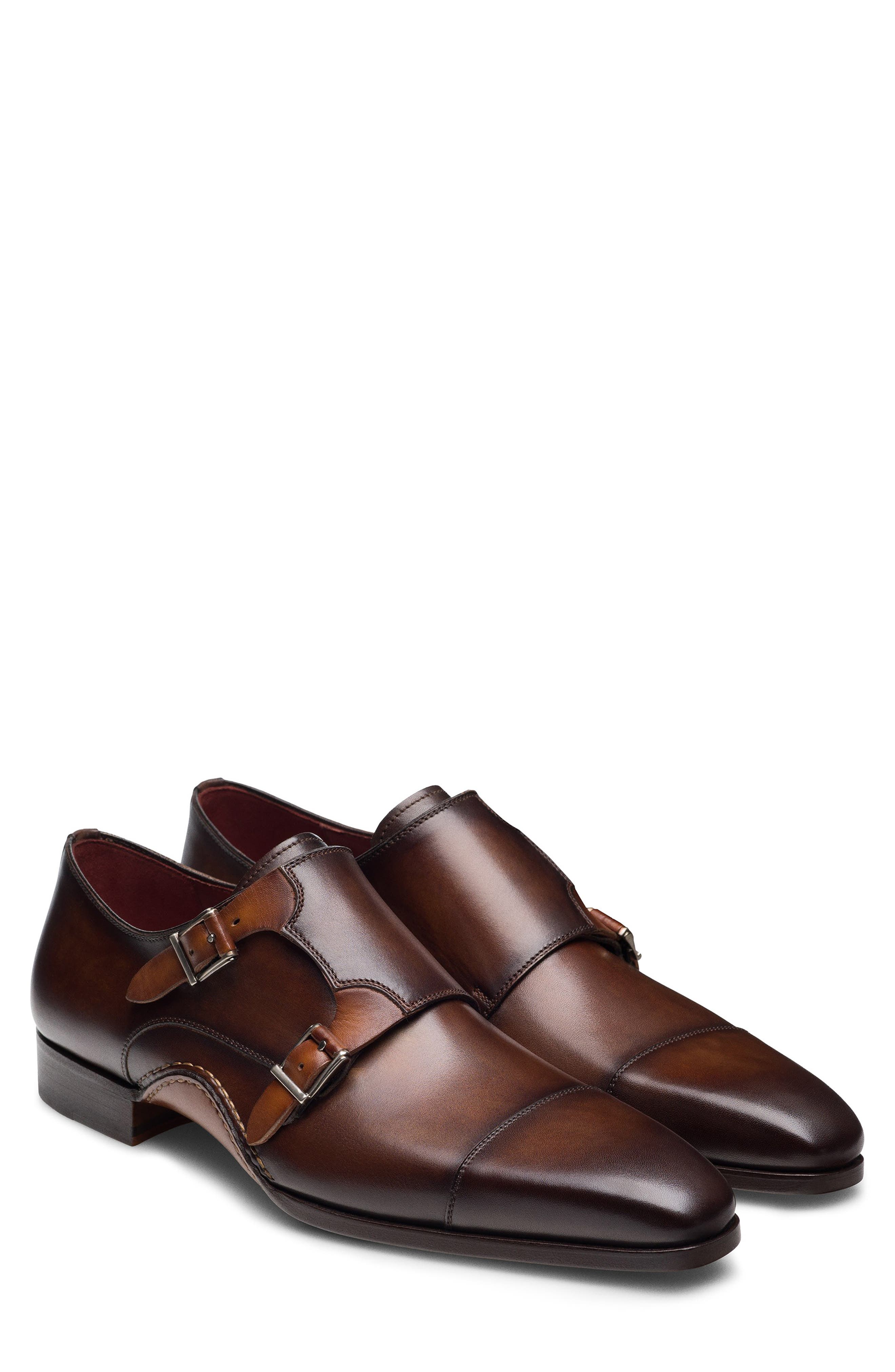 Magnanni Leros Cap Toe Double Monk Shoe, Main, color, Cuero