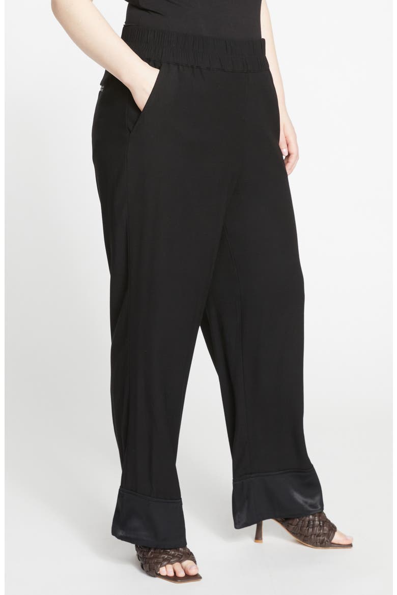 Soiree Satin Trim Pants, Alternate, color, BLACK/ BLACK SHINE