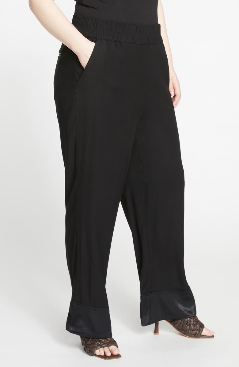 Universal Standard Soiree Satin Trim Pants, Alternate, color, Black/ Black Shine