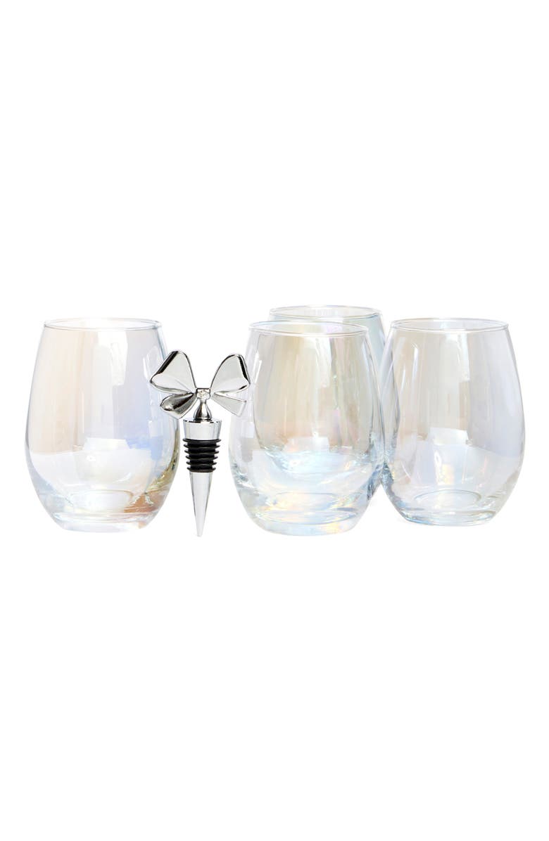 Lord's Rocks Set of 4 Stemless Wine Glasses & Bottle Stopper, Main, color, 