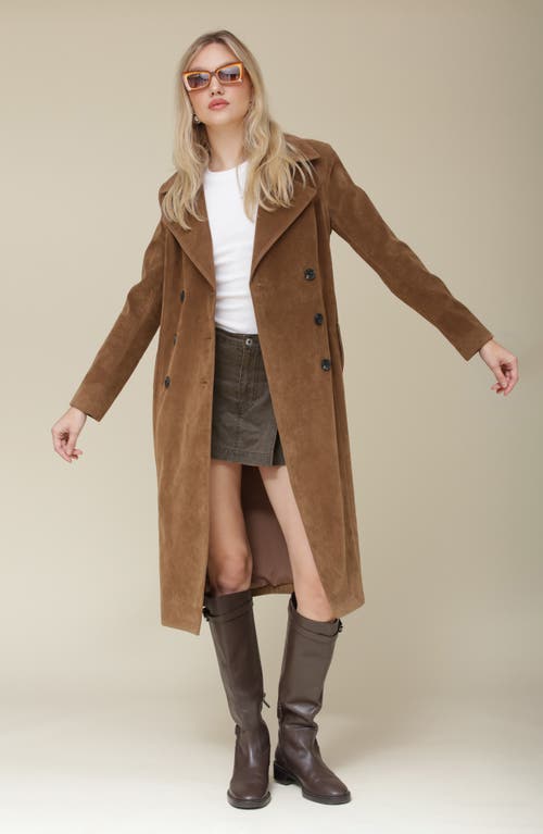 Avec Les Filles Faux Suede Double Breasted Belted Coat In Wood