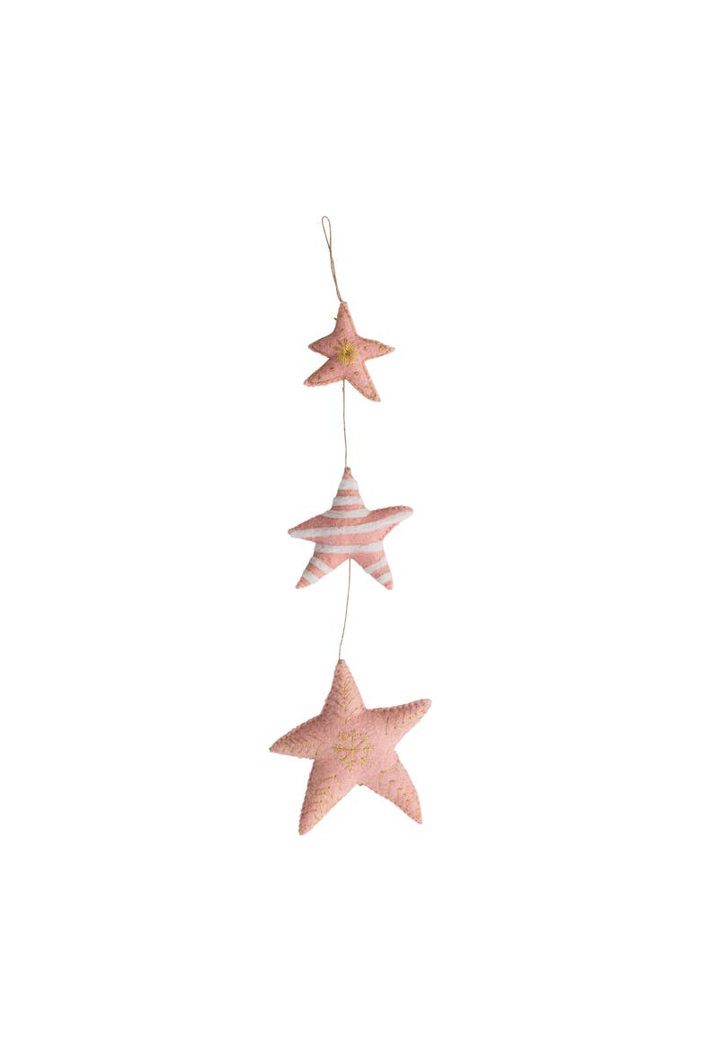 Wool Felt Stars Hanging with Metallic Thread Embroidery, Blush & Cream Color, Main, color, Blush & Cream