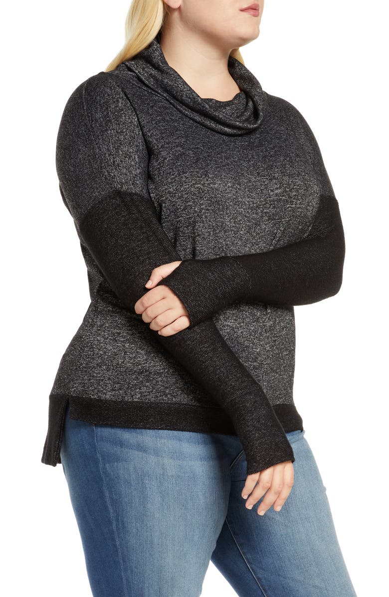 Loveappella Reverse Contrast Cowl Neck Long Sleeve Top, Alternate, color, 