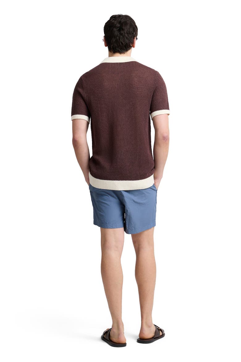 Linen Short Sleeve Button Up Sweater, Alternate, color, Espresso/Egret