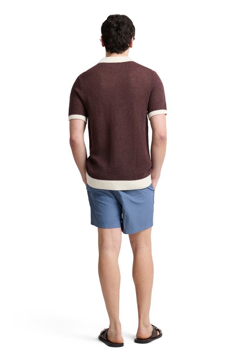 Onia Linen Short Sleeve Button Up Sweater, Alternate, color, Espresso/Egret