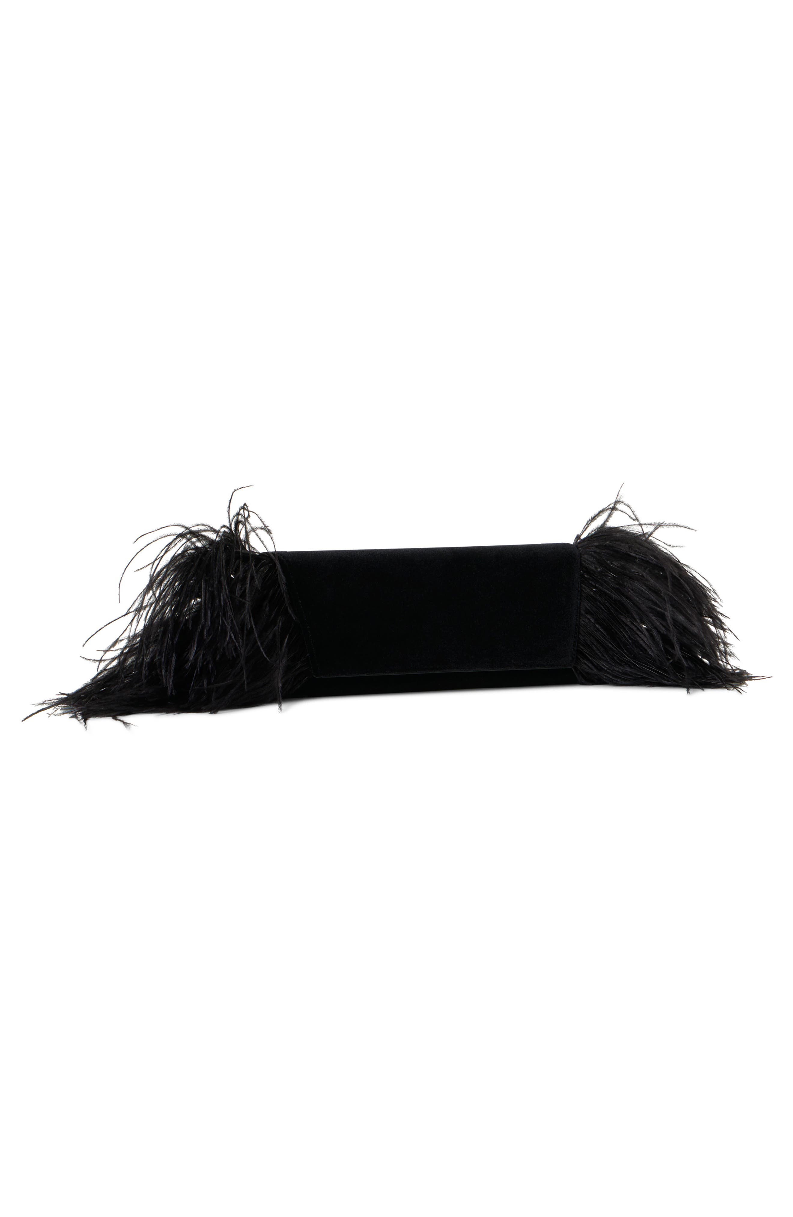 Akris Small Anouk Feather Trim Velvet East/West Clutch, Alternate, color, Black