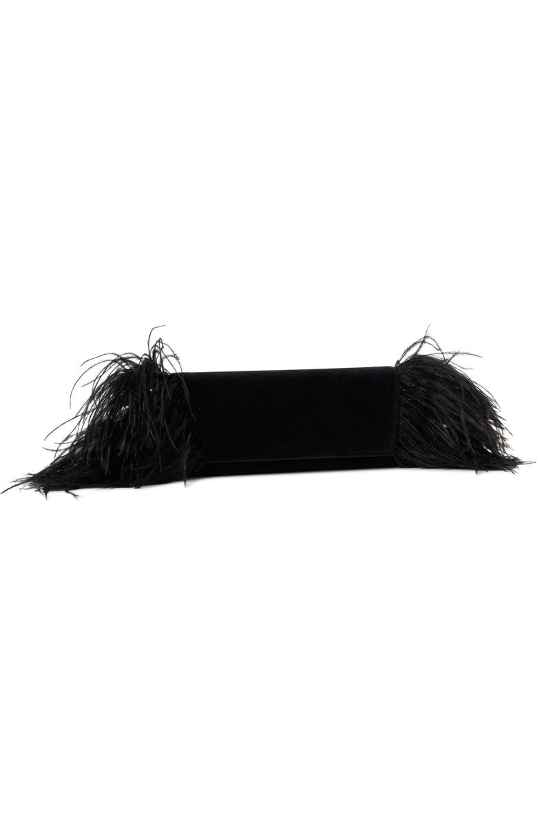 Akris Small Anouk Feather Trim Velvet East/West Clutch, Alternate, color, Black
