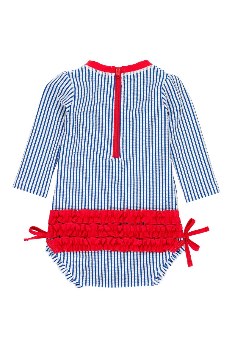 Seersucker Long Sleeve One-Piece Swimsuit, Alternate, color, BLUE SEERSUCKER