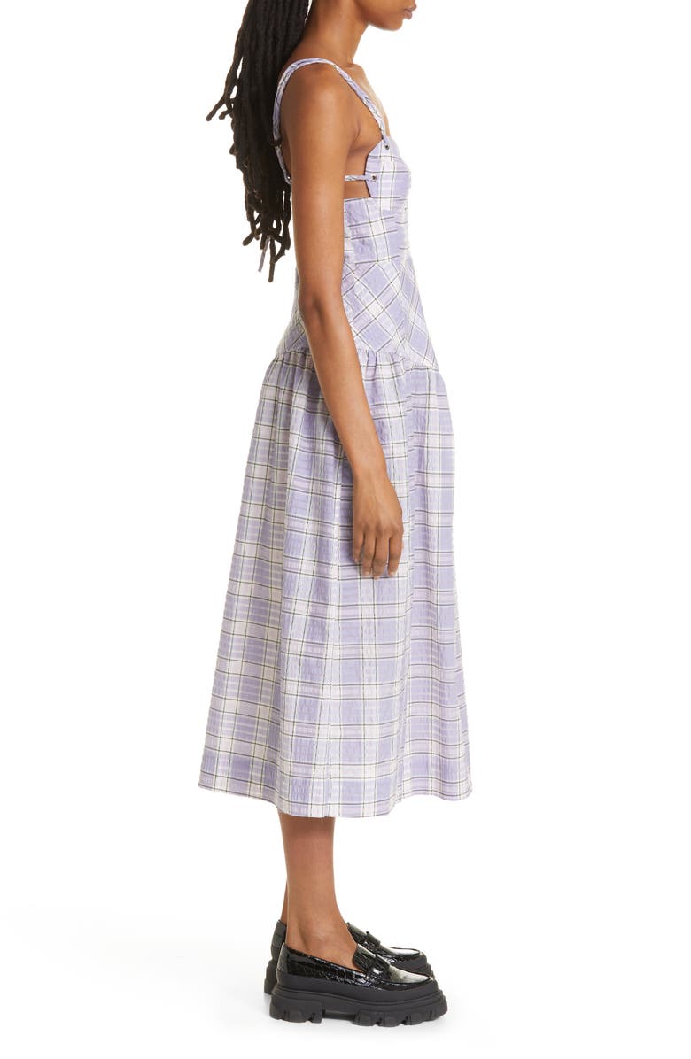Ganni Check Organic Cotton Blend Seersucker Sundress, Alternate, color,