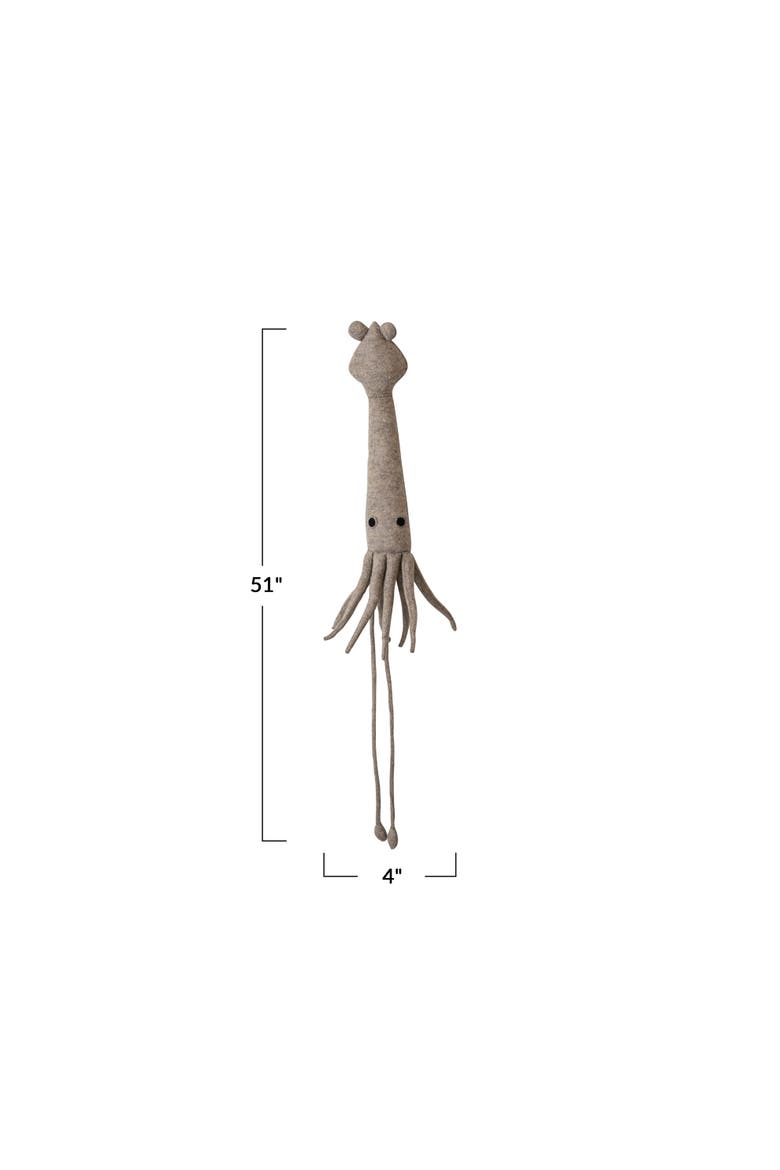 Handmade Wool Felt Squid Wall Hanging, Grey and Black, Alternate, color, Grey