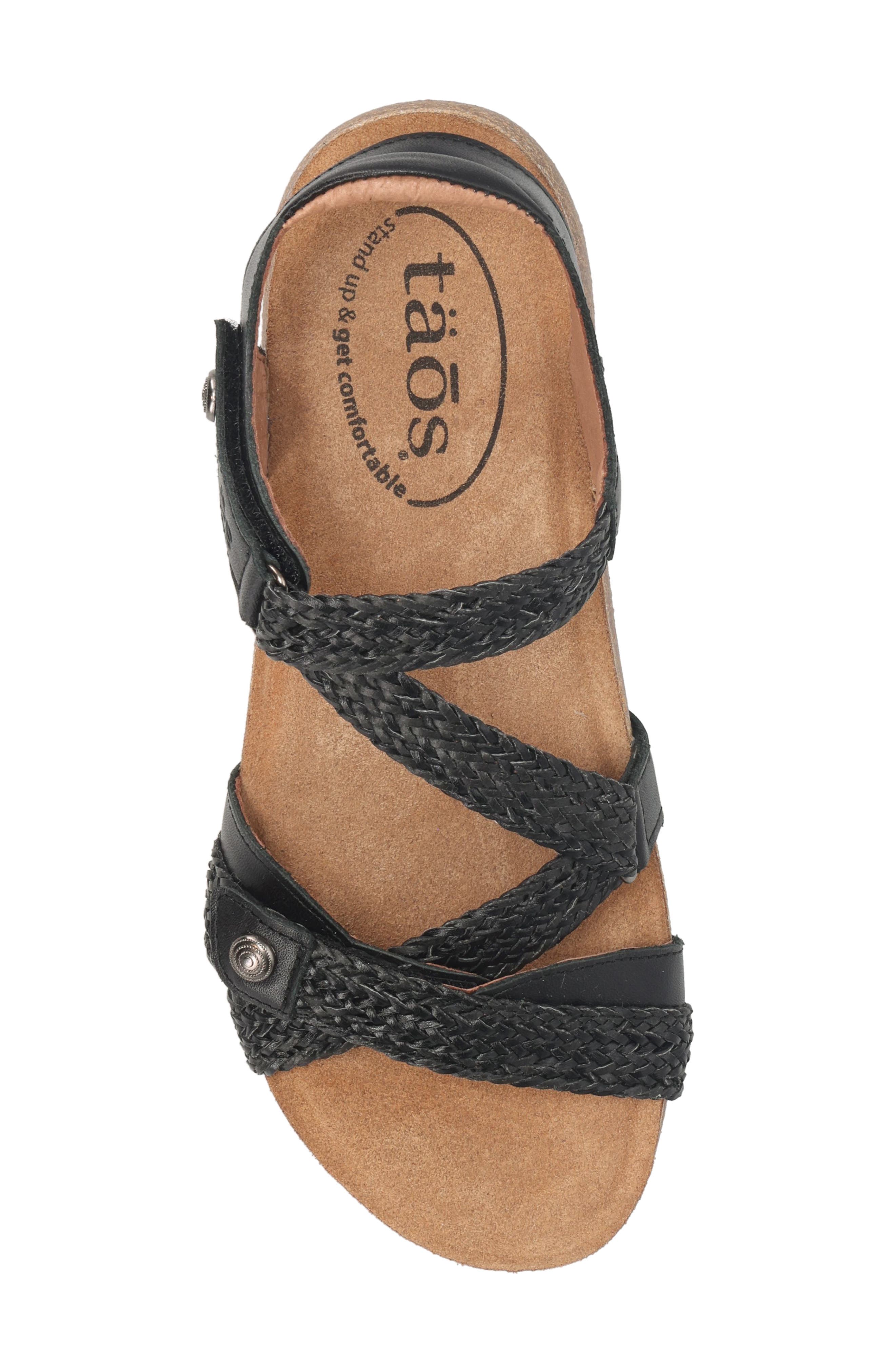 Taos 'Trulie' Wedge Sandal, Alternate, color, Black Leather