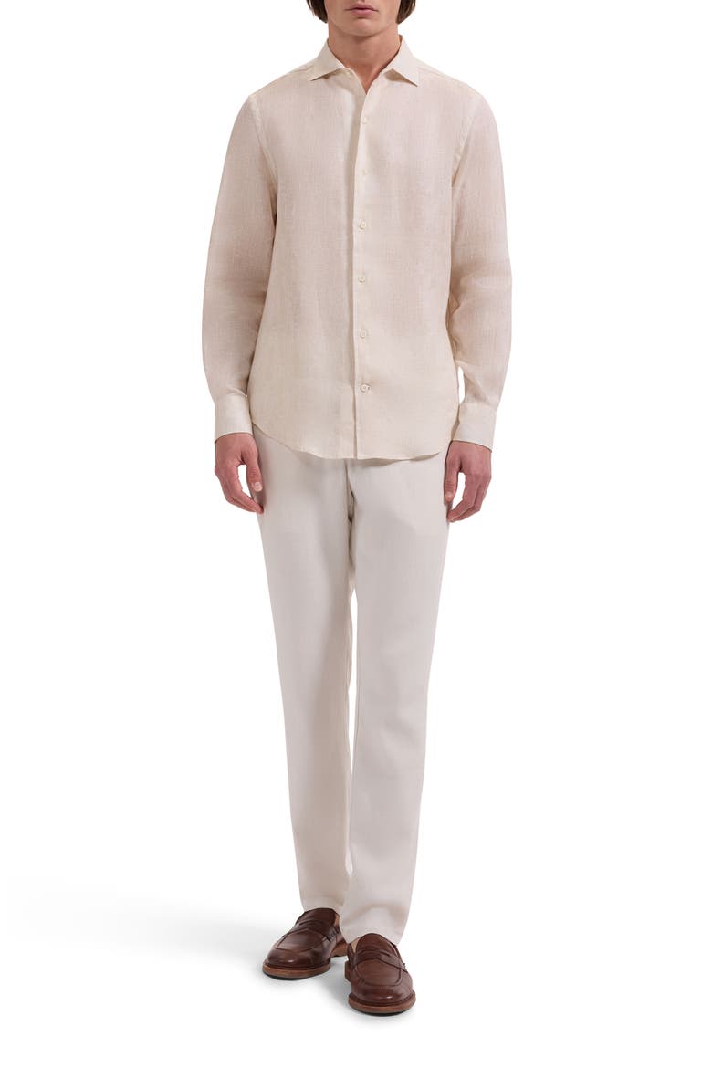 Axel Trim Fit Linen Jacquard Button-Up Shirt, Alternate, color, ALMOND