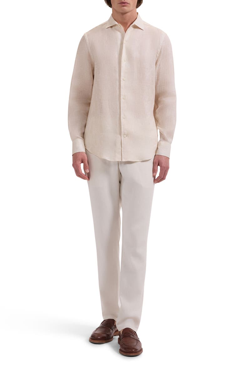 Bugatchi Axel Trim Fit Linen Jacquard Button-Up Shirt, Alternate, color, Almond