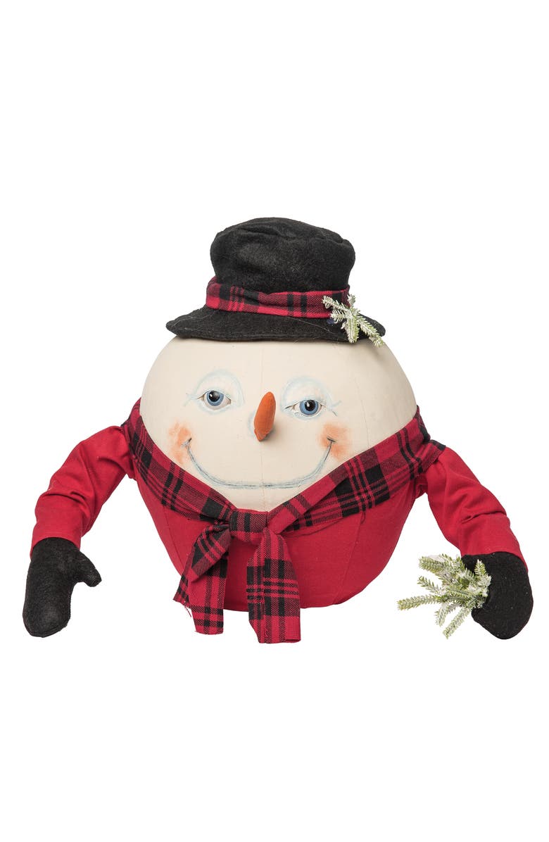 Gallerie II Abercrombie Snowman Joe Spencer Gathered Traditions Christmas Art Doll Figure Door Stop, Main, color, Red