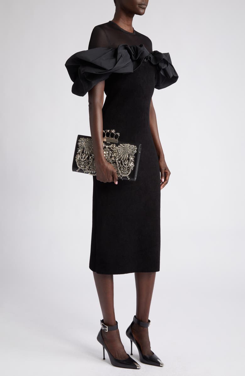 McQueen Crystal Embellished Four-Ring Flat Pouch Clutch, Alternate, color,