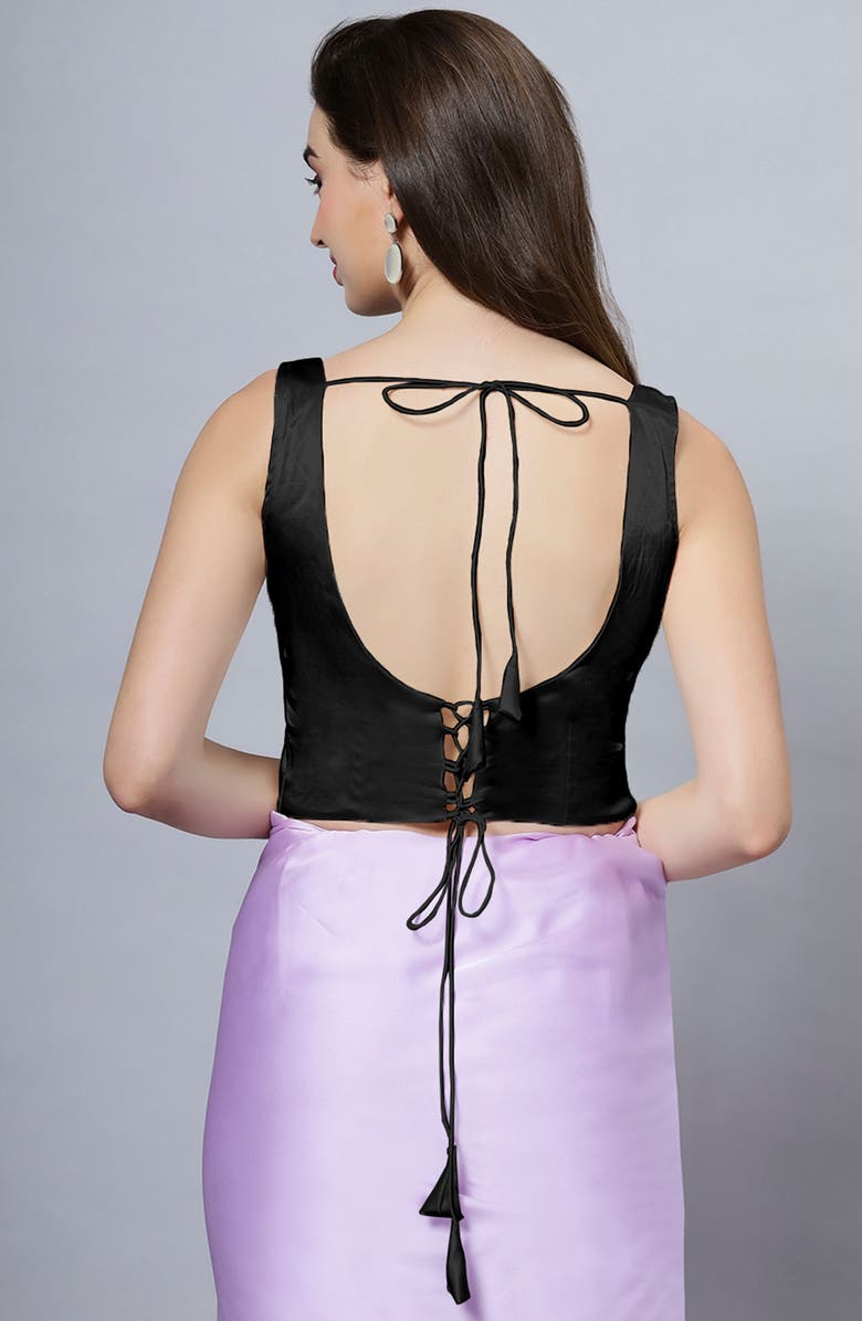 One Minute Saree<sup>®</sup> Reema Black Satin Comfort Stretch Deep U Adjustable Tie Back Saree Blouse, Alternate, color,