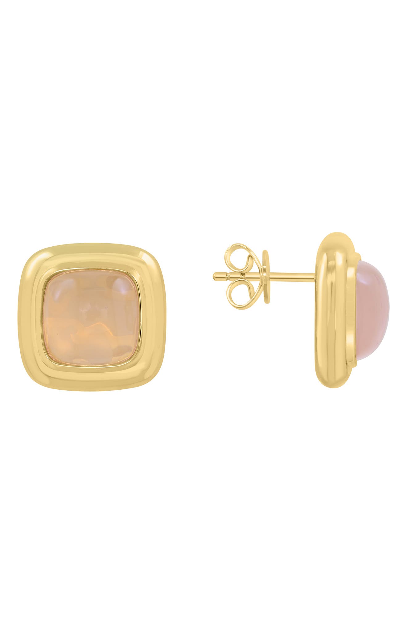 Cushion Pink Stone Goldtone Plated Silver Stud Earrings