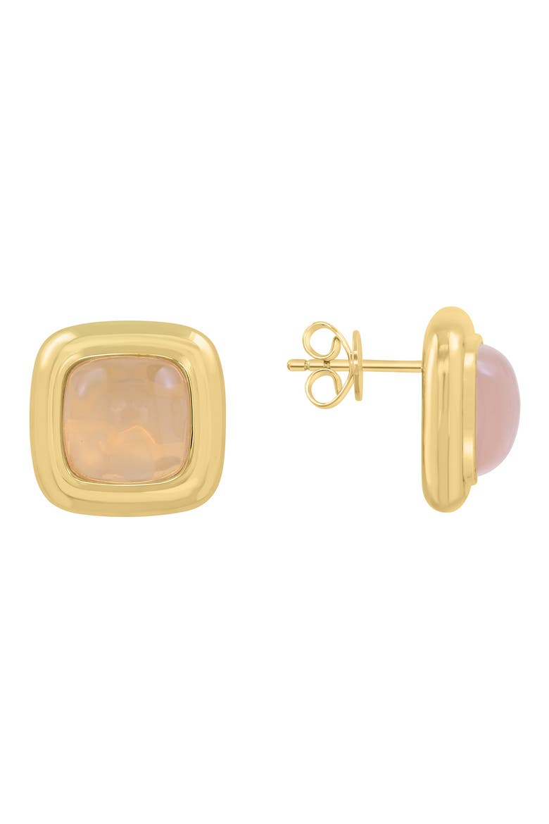 Cushion Pink Stone Goldtone Plated Silver Stud Earrings, Main, color, PINK