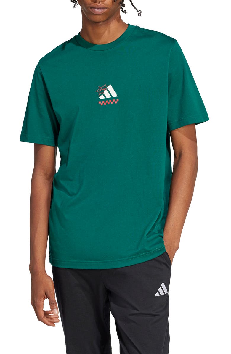 adidas Lounge Pizza Cotton Graphic T-Shirt, Main, color, Collegiate Green