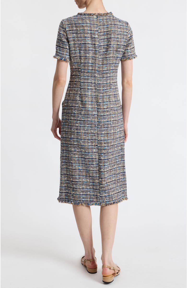 Santorelli Nisha Short Sleeve Midi Sheath Tweed Dress, Alternate, color, Indigo