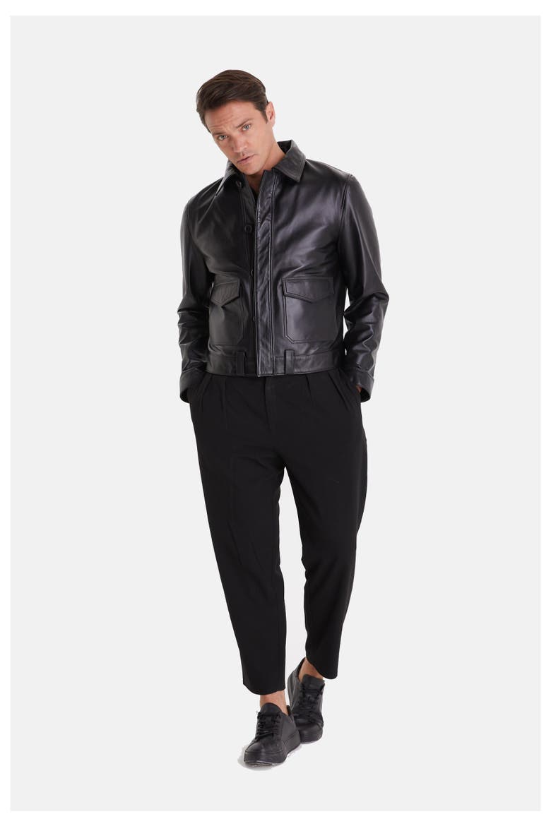 Hugo Leather Jacket, Alternate, color, Black