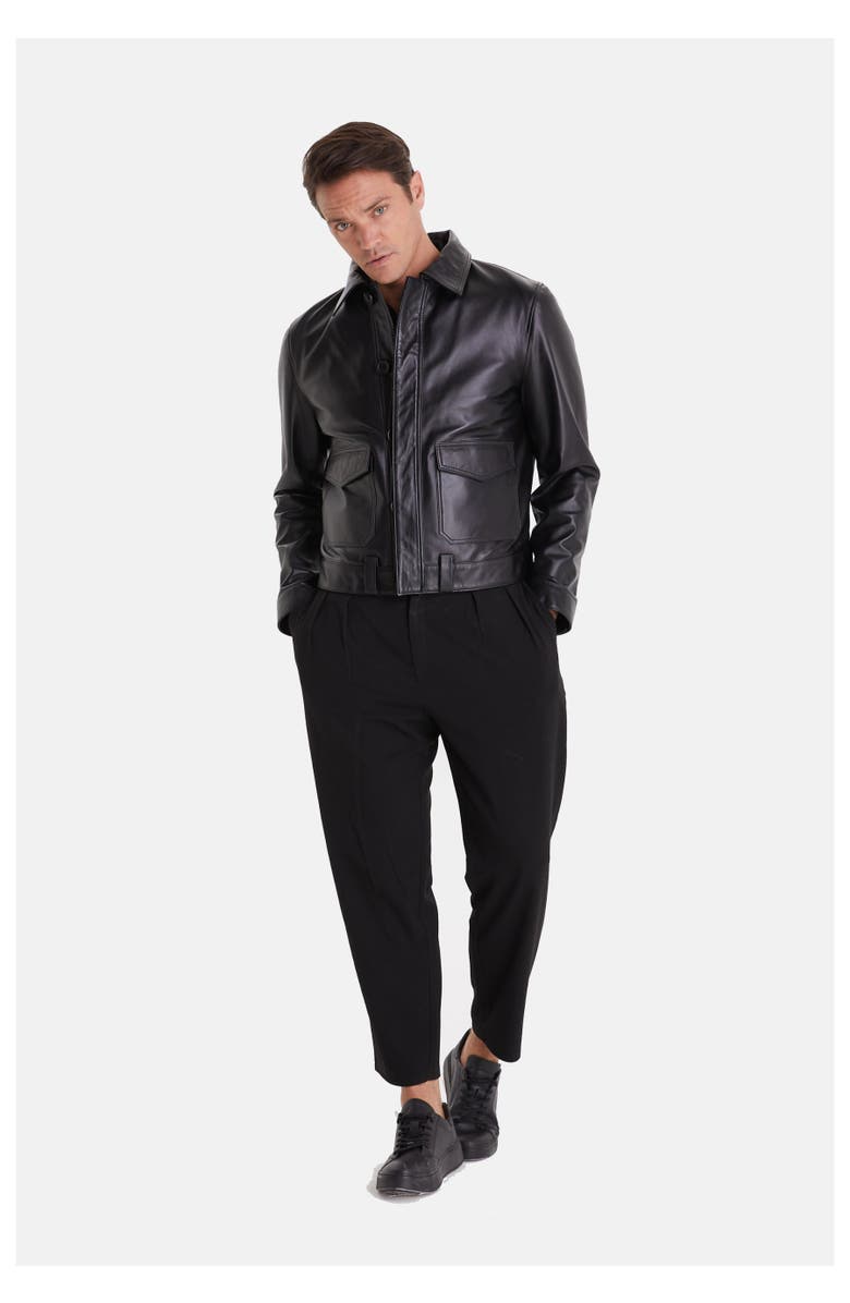 Furniq UK Hugo Leather Jacket, Alternate, color, Black