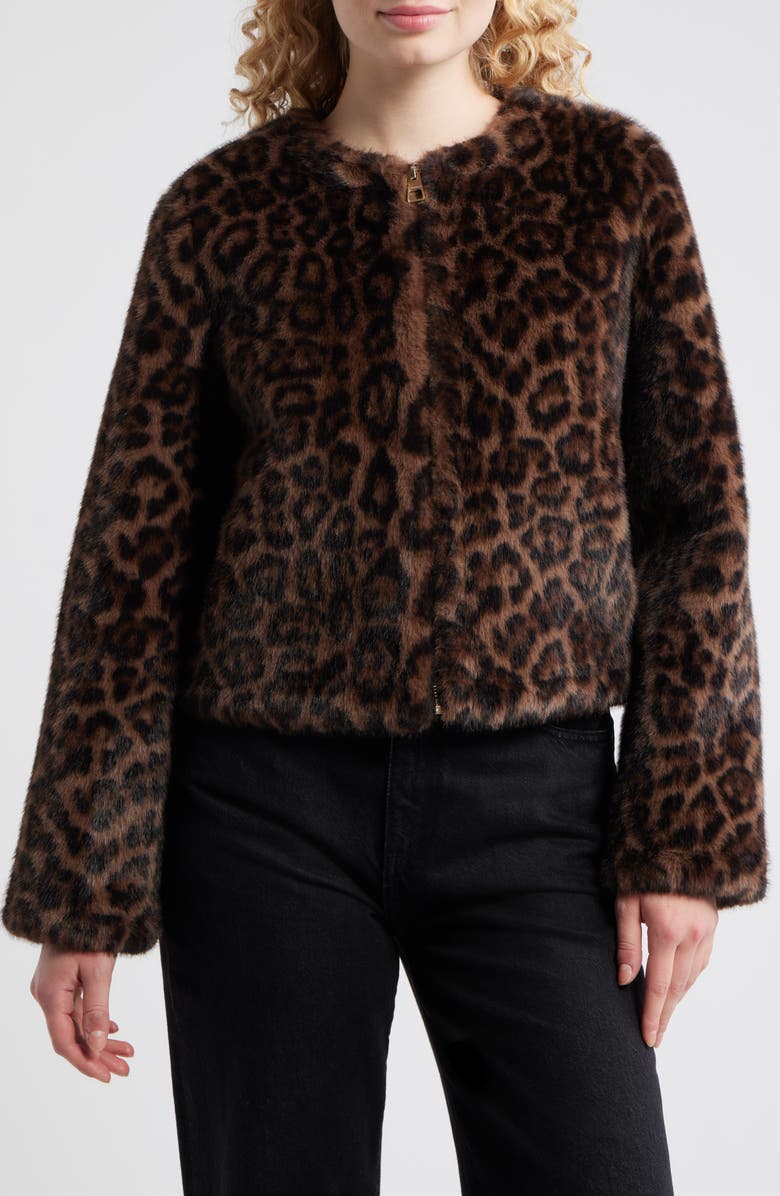 BCBG Faux Shearling Crop Jacket, Alternate, color, Leopard