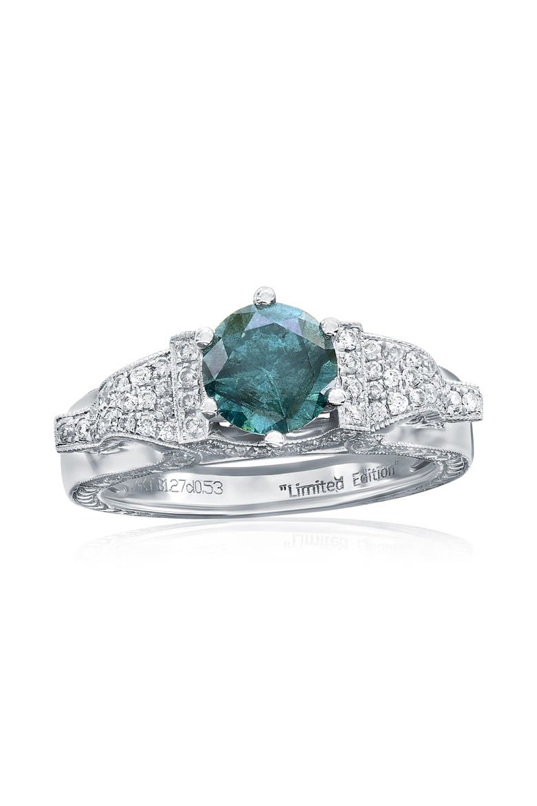 14K White Gold 1.27ct Blue Diamond & 0.53cttw Diamond Ring, Main, color, White Gold
