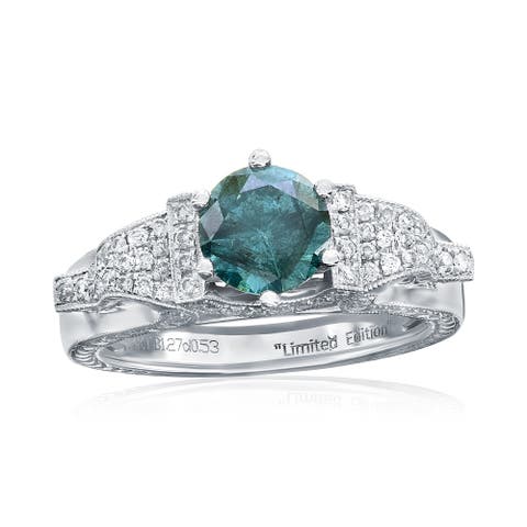 14K White Gold 1.27ct Blue Diamond & 0.53cttw Diamond Ring