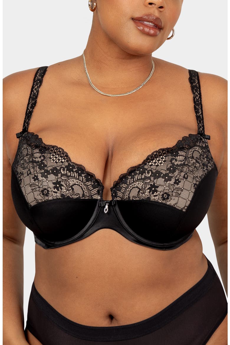 Tulip Lace Balconette Bra, Main, color, BLACK