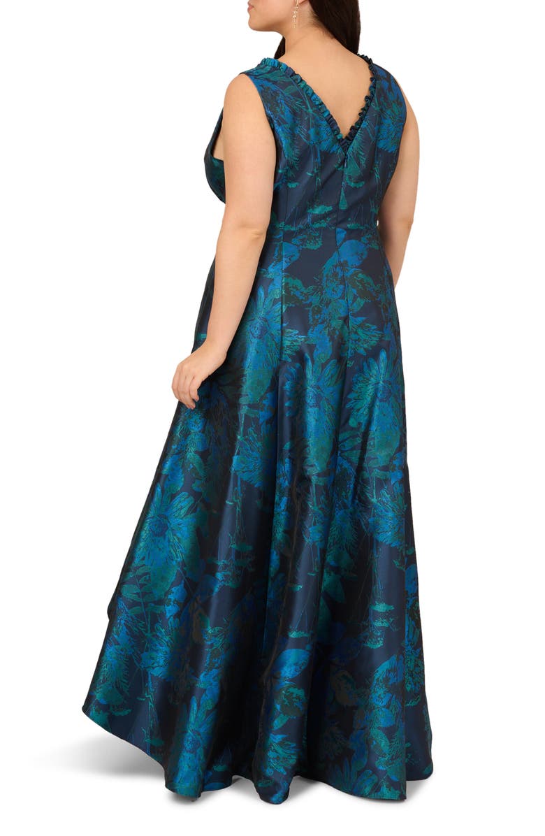 Adrianna Papell Floral Jacquard High-Low Fit & Flare Cocktail Dress, Alternate, color, Cobalt Multi