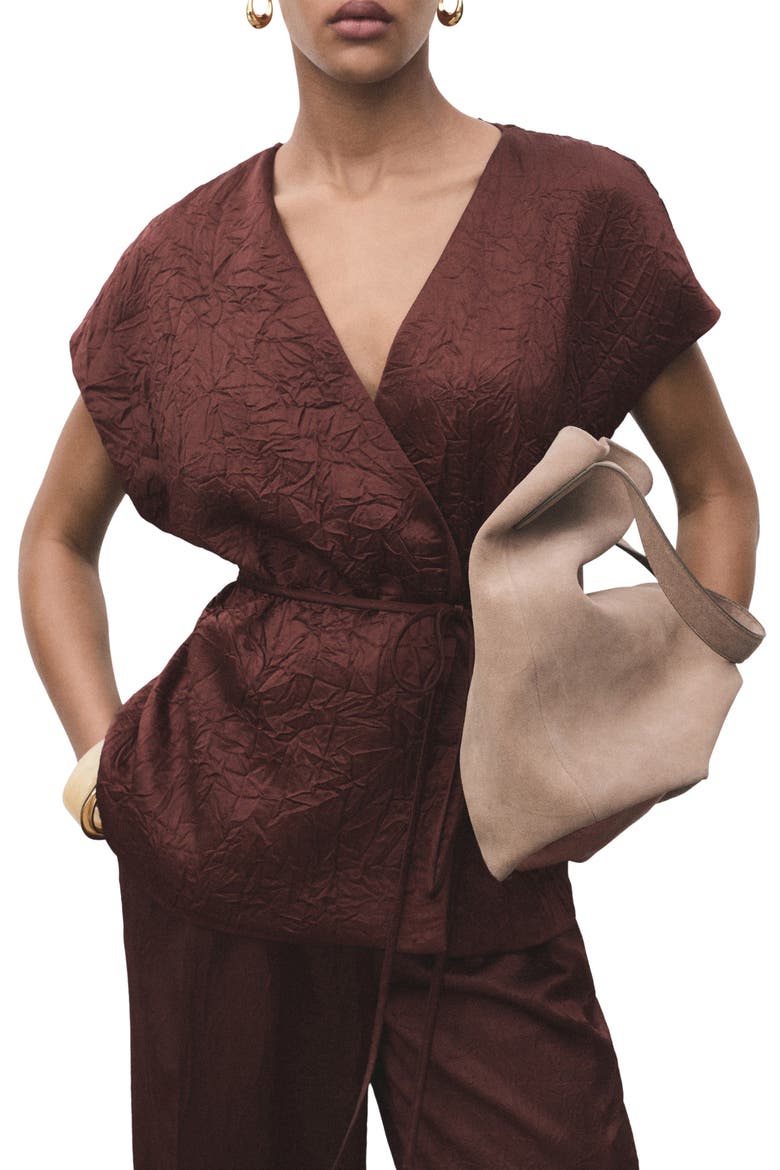 Double Breasted Crinkled Effect Wrap Jacket, Main, color, CHOCOLATE