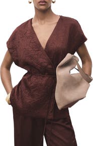 MANGO Double Breasted Crinkled Effect Wrap Jacket