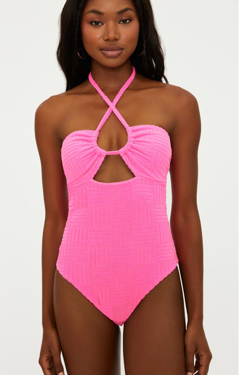 Beach Riot Phoenix Halter One-Piece Swimsuit, Alternate, color, Strawberry