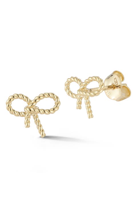 14K Gold Bow Stud Earrings