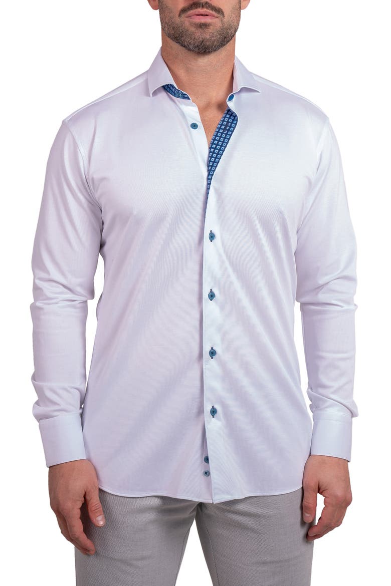 Einstein Stretch Ascension Contemporary Fit Button-Up Shirt, Main, color, WHITE